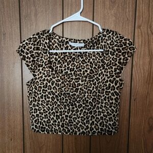 Gaze Leopard Print Short Sleeve Crop Top Size L